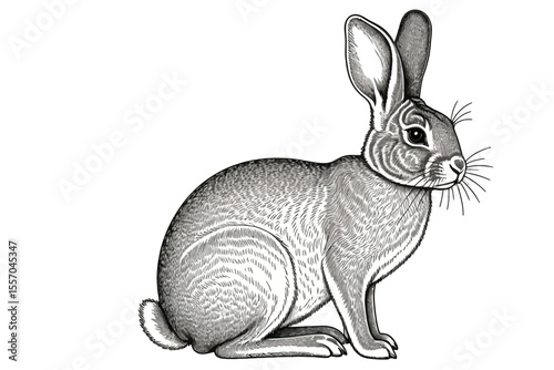 Detailed Rabbit Illustration-Engraving Style Hare Image-Vintage Animal Art-Black and White Wildlife Drawing-Downloadable Rabbit Clipart-Unique Easter Bunny Graphic