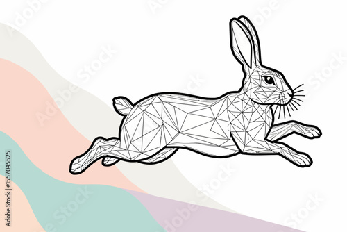 Geometric Bunny Illustration- Modern Rabbit Design- Minimalist Animal Art- Line Art Rabbit- Polygonal Hare- Unique Pet Illustration- Pastel Background