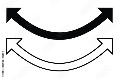 Double arrow icons. Semicircular curve Horizontal dual curve two side long straight arrow signs vector. Transfer icon. Exchange arrow icon.  Vector illustration of duel side arrow on white background.