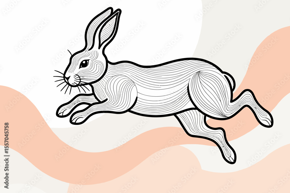 Obraz premium Linear Rabbit Art Illustration-Stylized Running Hare Drawing-Modern Animal Sketch for Creative Projects-Easter Bunny Design Concept