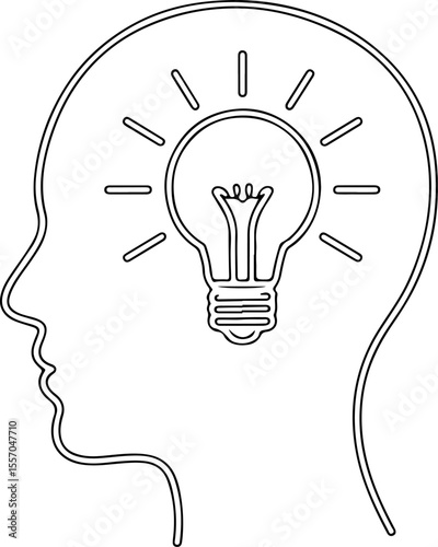 Human head silhouette with a glowing light bulb symbolizing a new idea