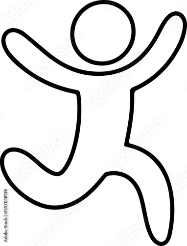 Simple black outline of a happy person jumping with arms raised in celebration