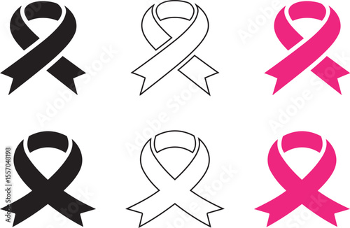 breast cancer ribbon, pink ribbon, breast cancer awareness sign vector illustration