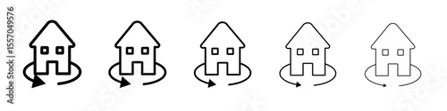 360 degree house icon vector outline symbol or illustration