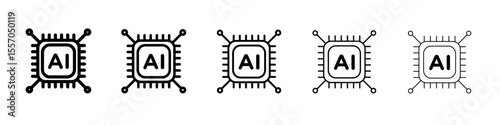 AI chip icon vector outline symbol or illustration