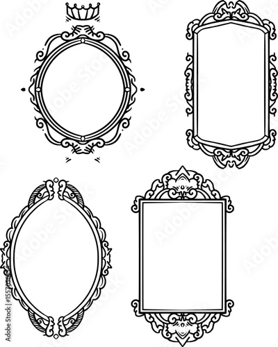 featuring a design of four ornamental frames with different carved details and shapes