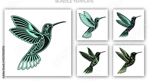 Spectacular flight of a vivid green bird bundle