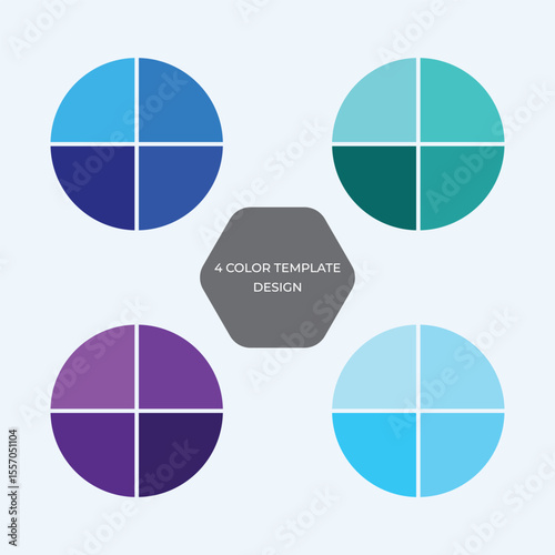 Four color template design showcases variety with circular charts and color harmony on clean light
