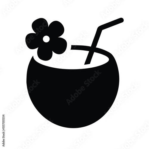 Coconut Drink Icon - Tropical Refreshment & Summer Vacation Symbol