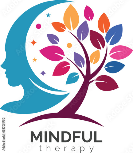 Mindful therapy logo with colorful tree