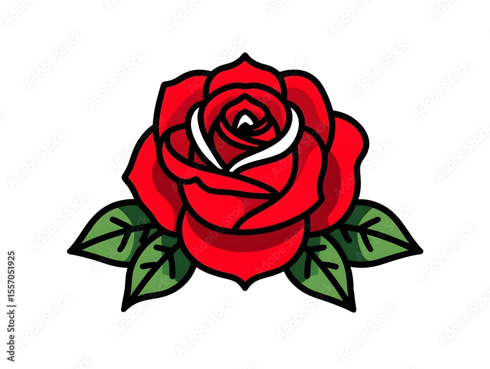 Naklejka premium red rose with leaves