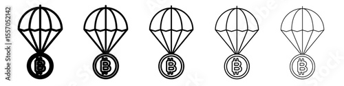 Bitcoin airdrop icon vector outline symbol or illustration