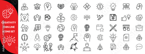 Creativity thin line icons set. Idea, creative solution and thinking, innovation icon. Editable stroke. Vector illustration, big icon set 