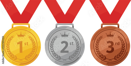 Three medals gold, silver, bronze