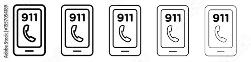 Call 911 phone number icon vector outline symbol or illustration
