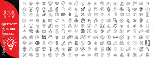 Creativity thin line icons set. Idea, creative solution and thinking, innovation icon. Editable stroke. Vector illustration, big icon set 