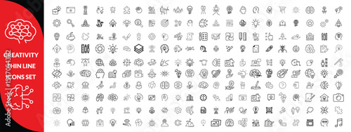 Creativity thin line icons set. Idea, creative solution and thinking, innovation icon. Editable stroke. Vector illustration, big icon set 