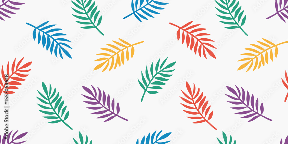 Fototapeta premium Colorful Leaf Pattern: A vibrant, abstract pattern showcases an array of multi-colored leaf designs on a plain background. The dynamic arrangement of shapes evokes a sense of creativity, nature.