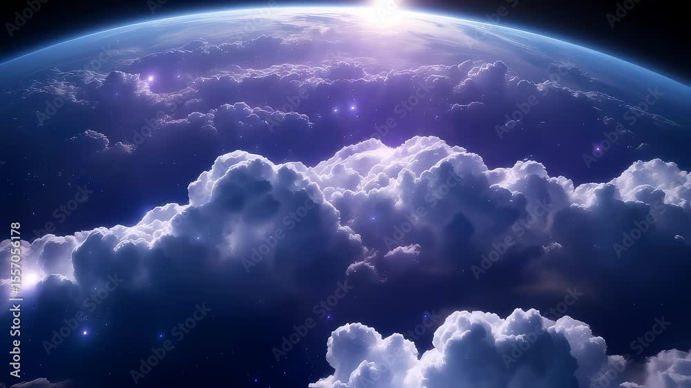 Planet sunrise over cloud layer