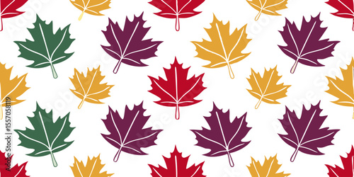 Autumnal Leaf Patterns: A vibrant and artistic display of multicolored maple leaves, capturing the essence of fall with a touch of minimalist style, perfect for seasonal designs.