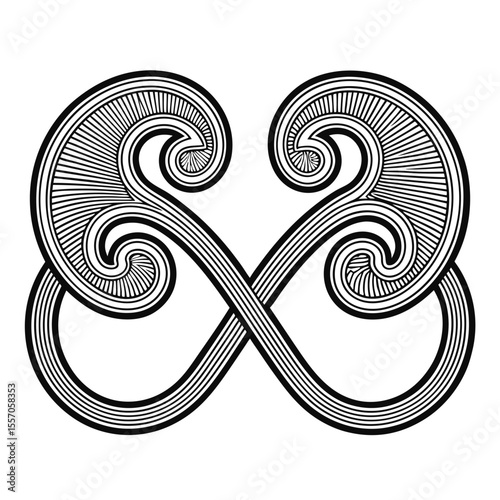 Abstract line art illustration of a kidney and ureter forming an infinity symbol.
