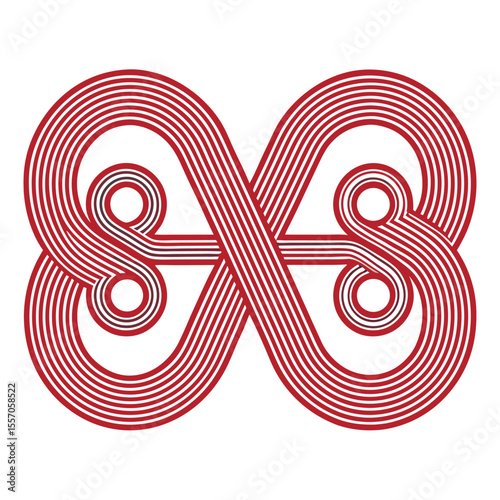 Abstract line drawing depicting kidney, ureter, forming an infinity symbol. Anatomical, minimalist.