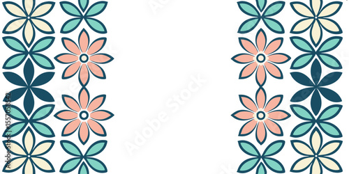 Floral Symmetry: A repeating pattern of stylized flowers in a symmetrical arrangement. Each flower in the composition features delicate petals, creating a balanced and visually pleasing design.