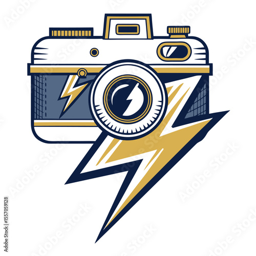 A bright, stylized camera flash takes the form of a vivid lightning bolt, ready to illuminate scenes.