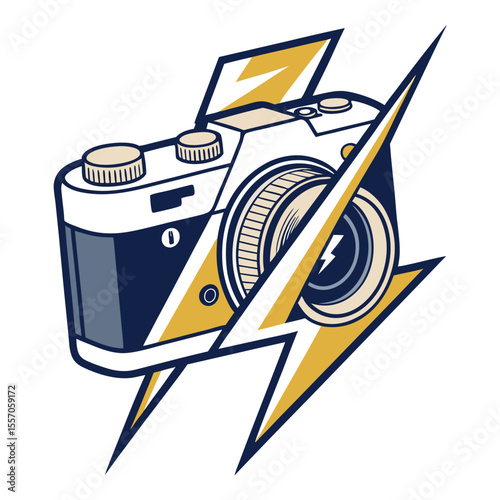 A dynamic camera flash unit or symbol designed in the striking shape of a lightning bolt.