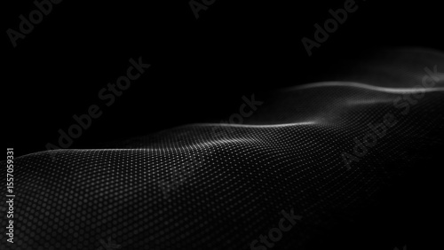 Futuristic moving wave. Digital dark background with moving particles. Big data visualization. 3d rendering