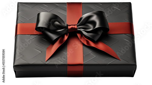 Elegant black gift box with red ribbon, perfect for celebrations, holidays, or showing appreciation to someone special transparent.