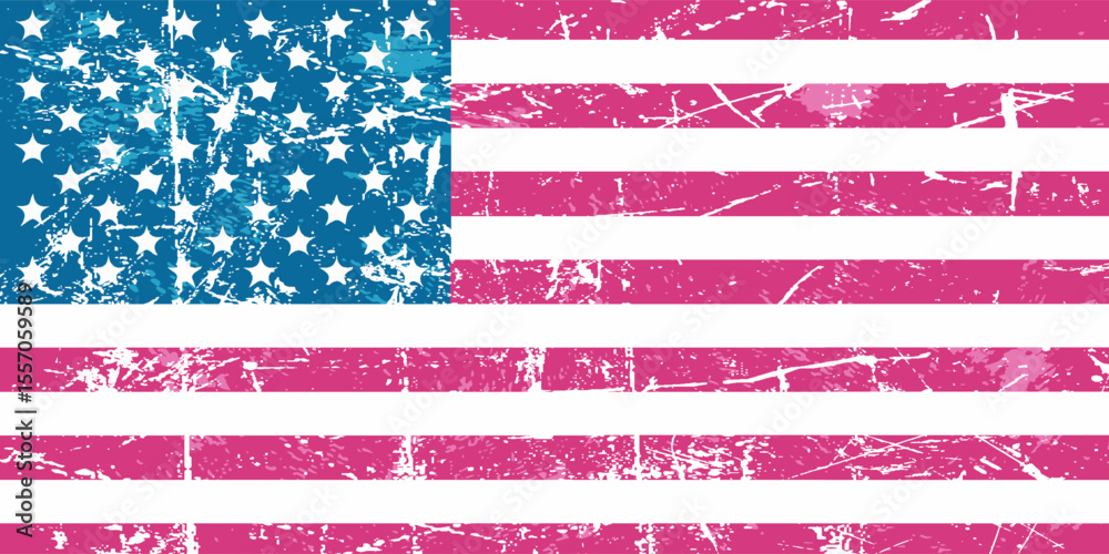 American vintage watercolor flag. Vector hand drawn illustration for 4th of July greeting card, print, banner, poster. USA Independence Day patriotic holiday design element