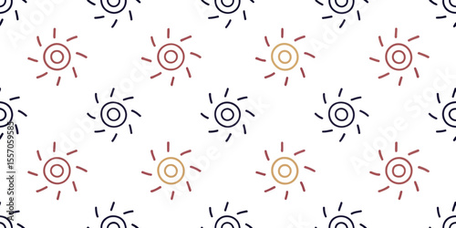 Abstract Sun Pattern: A repeating pattern of stylized sun motifs in warm, inviting colors, creating a vibrant and energetic visual effect. 