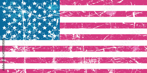 American vintage watercolor flag. Vector hand drawn illustration for 4th of July greeting card, print, banner, poster. USA Independence Day patriotic holiday design element