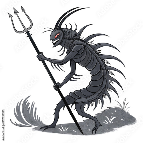 A monstrous, centipede-legged sea demon crawls from the darkness, a horrifying creature of the deep.
