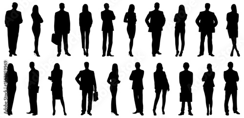 People business standing in row silhouette vector.