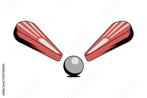 A pair of pinball flippers and a silver ball, retro arcade element, isolated on transparent background
