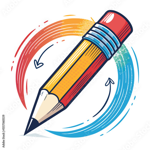 A vibrant, colorful pencil spins smoothly in a continuous loop, ideal for creative projects.