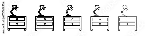 Desk with lamp icon vector outline symbol or illustration