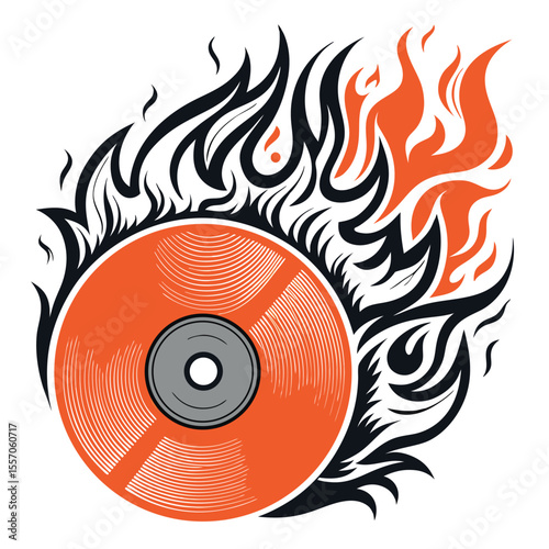 A compact disc graphic with a vibrant flame overlay, likely designed as an icon for a music application.