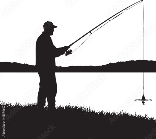 a serene silhouette of a person fishing at sunset or sunrise