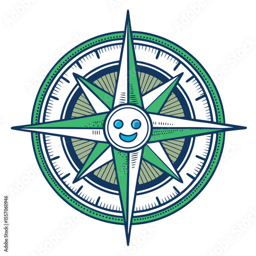A digital icon of a compass rose fused with a chat bubble, symbolizing meeting, direction, and communication.
