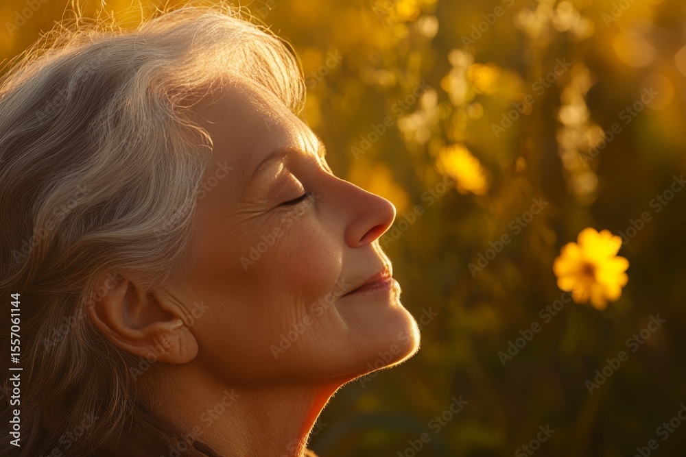 Naklejka premium Elderly woman enjoying the outdoors.
