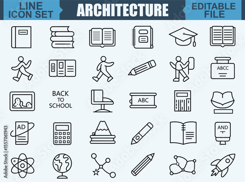 Architecture and design isolated icons set. Set of architectural project, blueprint, apartment plan, floorplan, divider, architecture drawing, architect, design tools vector icon