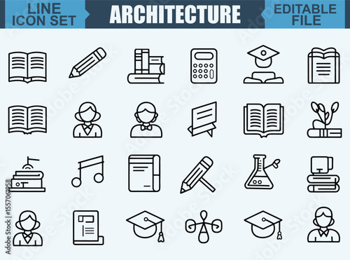 Architecture and design isolated icons set. Set of architectural project, blueprint, apartment plan, floorplan, divider, architecture drawing, architect, design tools vector icon