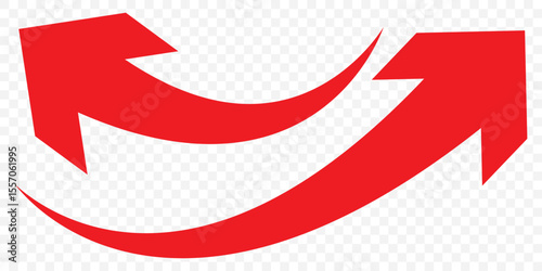 Long curved arrow icon vector. Red long arrow vector. flat style Arrow symbol. Red silhouette of long arrow isolated on white background. vector illustration on Transparent Background EPS 10.