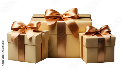 Festive wrapped gifts with elegant ribbons, creating a feeling of celebration and anticipation against a clean white backdrop transparent.