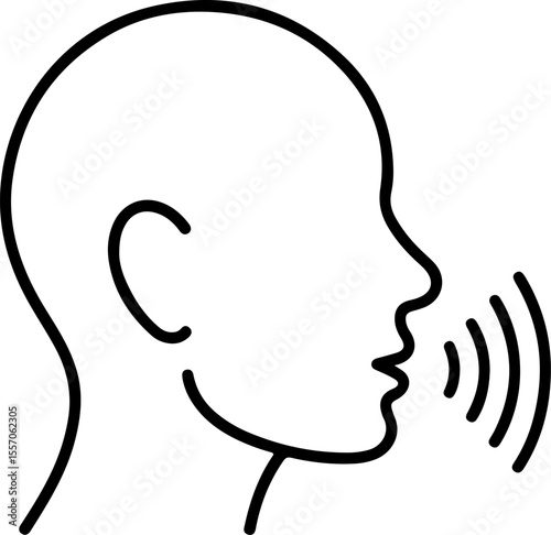 Abstract line art icon representing a person speaking or vocalizing sound waves