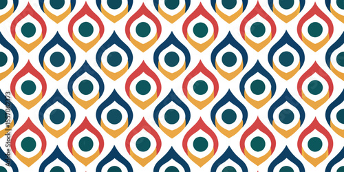 Geometric teardrop pattern: A meticulously crafted pattern showcasing a kaleidoscope of vibrant teardrop shapes. Each element dances, creating a dynamic display of color and form.