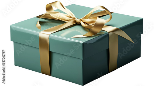 Elegant gift box with shiny ribbon and bow perfect for holidays, birthdays, and special occasions with a beautiful teal color transparent.